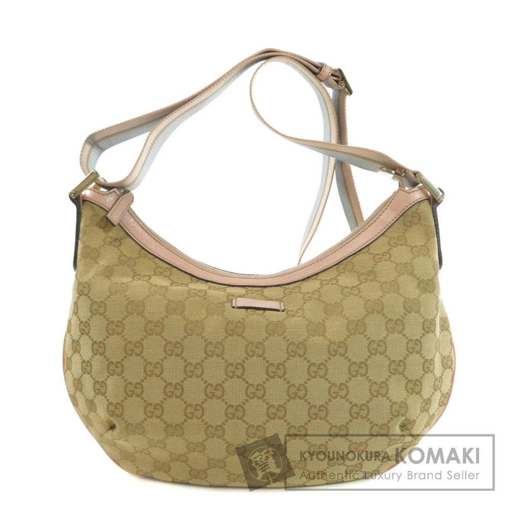 Gucci GG Canvas Half Moon Shoulder Bag beige leather Brown